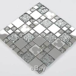 Silver Tiles Stainless Steel Wall Deco Sheet Kitchen Backsplash Matel Sheet11PCS
