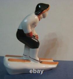 Skier Boy on skis in winter 1940s Vintage USSR Russian porcelain figurine 4614u