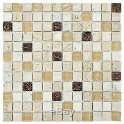 SomerTile 12x12-inch Basilica Gloucester Beige Glass And Stone Mosaic Wall Tile