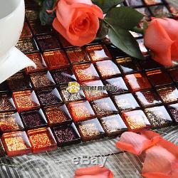 Square orange red brown color glass mosaic tile for bathroom shower wall tiles