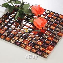Square orange red brown color glass mosaic tile for bathroom shower wall tiles