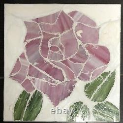 Stained Glass Mosaic Panel Tile Wall Art Pink Rose White Green Slag 13 Vtg