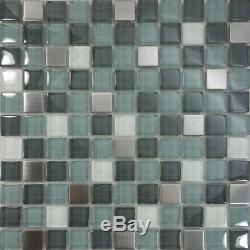 Stainless Steel Blue Glass Mosaic Tile backsplash Kitchen wall sink Shower