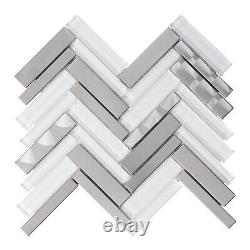 Stainless Steel Metallic Metal Super White Glass Mosaic Tile Kitchen Backsplash