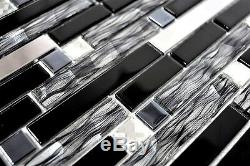 Stick bar glassmosaic tiles stainless steel black silver wall 67-GV478 10sheet