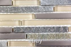 Stone Metal Glass Tile Mosaic Thin Linear Kitchen Wall Backsplash Gulf Beige