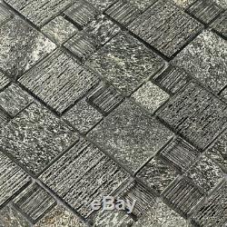 Stone Tiles Black Kitchen Backsplash Mosaic Tile Brthroom Wall Black (11PCS)