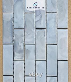 Subway Glass Tile Ocean Mist Iridescent 2x6 Bathroom Shower Wall Backsplash Blue