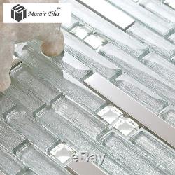 Super Silver Interlace Kitchen Backsplash Glass Tile Silk Desgin Wall Art Mosaic