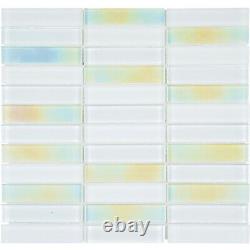 Super White Crystal Glass Mosaic Tile Iridescent Matt Stacked Kitchen Backsplash