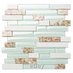 TST Aqua Marine Glass White Stone Tile Seashell Mother of Pearl Inlay Beach Wall