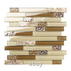 TST Interlace Glass Tile Rose Gold Beige Tan Brown Inner Conch Inlay Beach Style
