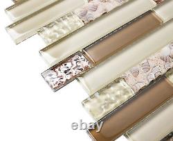 TST Interlace Glass Tile Rose Gold Beige Tan Brown Inner Conch Inlay Beach Style