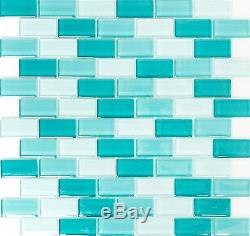 TURQUOISE MIX BRICK 3D Mosaic clear tile GLASS WALL Bath&Kitchen 76-060210sheet