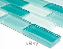TURQUOISE MIX BRICK 3D Mosaic clear tile GLASS WALL Bath&Kitchen 76-060210sheet