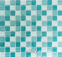 TURQUOISE MIX CLEAR 3D Mosaic tile GLASS WALL Bath & Kitchen 72-0602 10sheet