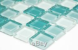 TURQUOISE MIX CLEAR 3D Mosaic tile GLASS WALL Bath & Kitchen 72-0602 10sheet