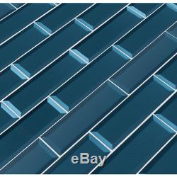 Tahiti Blue Beveled 2.5 In. X 8 In. X 8Mm Glass Wall Tile (5.6 Sq. Ft. / Case)