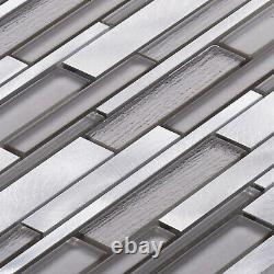 Taupe Gray Aluminum Metallic Metal Crystal Glass Textured Mosaic Tile Backsplash