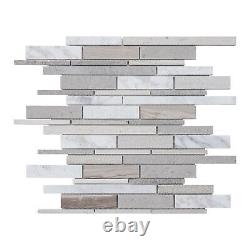 Taupe Gray Calacatta White Oak Marble Stone Textured Mosaic Tile Wall Backsplash
