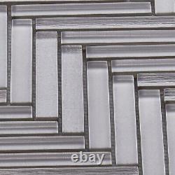 Taupe Gray Cold Spray Crystal Glass Herringbone Mosaic Tile Kitchen Backplash