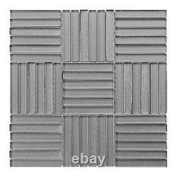 Taupe Gray Cold Spray Crystal Glass Parquet Mosaic Tile Kitchen Wall Backsplash