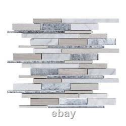 Taupe Gray White Oak Calacatta Marble Stone Silver Glass Mosaic Tile Backsplash