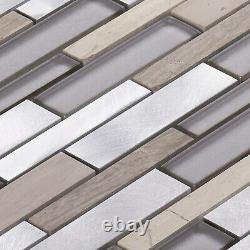 Taupe Gray White Oak Marble Stone Glass Aluminum Mosaic Tile Kitchen Backsplash