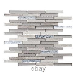 Taupe Gray White Oak Marble Stone Glass Brick Joint Mosaic Tile Wall Backsplash