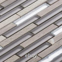 Taupe Gray White Oak Marble Stone Glass Brick Joint Mosaic Tile Wall Backsplash