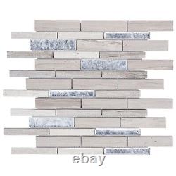 Taupe Gray White Oak Marble Stone Silver Foiled Glass Mosaic Tile Backsplash