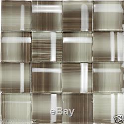 Taupe & Light Brown 3D Glass Kitchen Bath Wall Mosaic Backsplash Tiles- 10