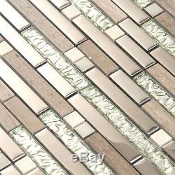 Tile For Kitchen Brown Tiles Marble Stone Mosaic Glass Backsplash Wall (11PCS)