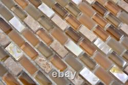 Translucent Glass Mosaic Composite Stone Shell Beige Mosaic Tiles Wall