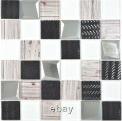 Transparent Crystal Glass Mosaic Silver Wall Mirror Tiles Kitchen Shower Bad F