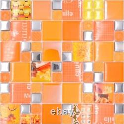 Transparent Crystal Mosaic Glass Mosaic Silver Orange Wall Mirror Tiles