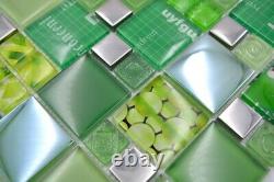 Transparent Crystal Mosaic Glass Silver Green Wall Mirror Tiles Kitchen D