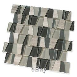 Trap Winter Sky Glass and Stone Mosaic Tiles Kitchen Backsplash/Bathroom