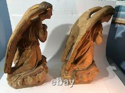 Vintage 2 Gold Plaster Adoring Angels Statue Figurines 16 Tall See Pics