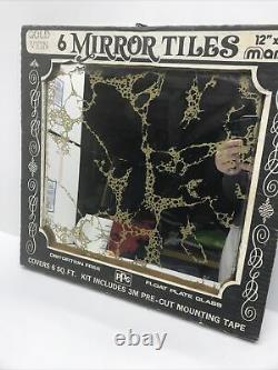 Vintage 60s 70s Gold Foil Vein Mirror Glass wall tiles 12 x 12 Still in box