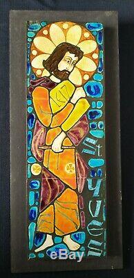 Vintage Art Ceramic Wall Plaque Tiles St Yves Stained Glass Manner Signed Artist