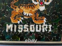 Vintage Framed Missouri Tiger Glass Tile Mosaic Wall Hanging Mid Century Modern