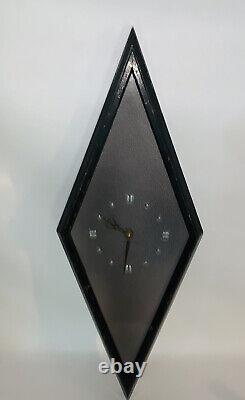 Vintage Mid Century Black Wood Diamond Shaped Tile Atomic Wall Clock 26