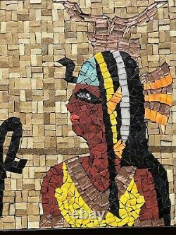 Vintage Mid Century Mod Glass Tile Mosaic Wall Art Egyptian Evelyn Ackerman Era