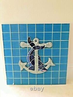 Vintage Sea Glass Coastal Dolphin Wall Art Italian Tile Nautical Anchor Ocean