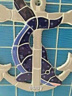 Vintage Sea Glass Coastal Dolphin Wall Art Italian Tile Nautical Anchor Ocean