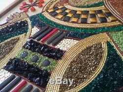 Vtg MCM King & Queen Handmade Glass Gravel Tile Mosaic Wall Art Panels Pair Of 2