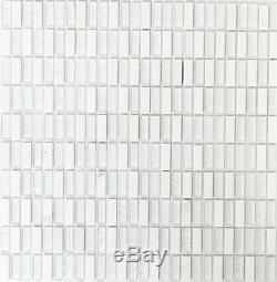 WHITE CLEAR/MAT MIX Mosaic tile GLASS/STONE Stick WALL Bath 87-1401 10 sheet