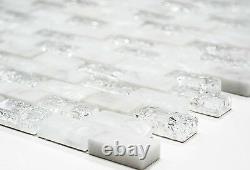 WHITE Clear/Frosted Translucent Mosaic tile BRICK GLASS/STONE 87-b111110sheet