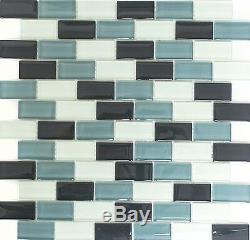 WHITE/GRAY/BLACK BRICK 3D Mosaic clear tile GLASS WALL Bath -76-0204 10 sheet